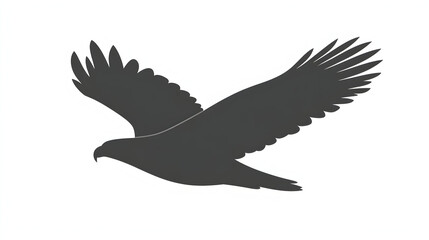 Obraz premium Silhouette of a majestic eagle in flight with wings spread wide against a white background.
