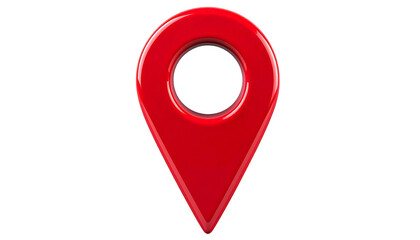 A shiny, red location marker floats against a black background, 3D rendered with soft shadows