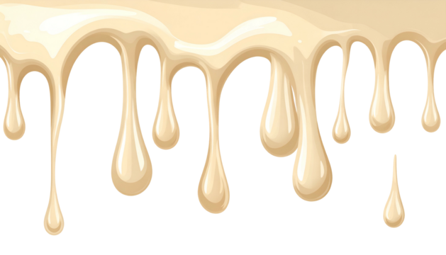 Cartoon illustration of white, creamy substance dripping against a black background