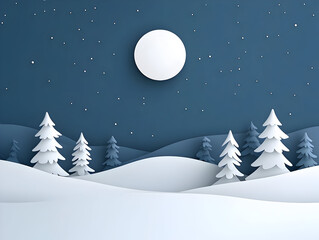Fototapeta premium Winter Wonderland Landscape with SnowCovered Trees Under a Full Moon.