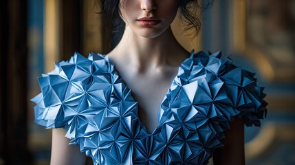French haute couture dress styled with Japanese origami-inspired folds