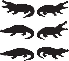 Set of silhouette crocodiles transparent
