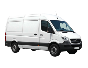A plain, white cargo van is parked on a transparent background, facing slightly to the right