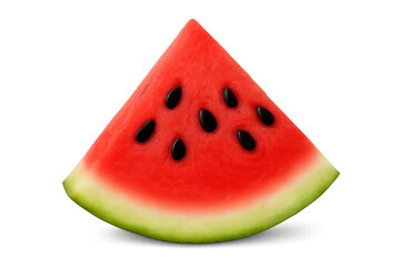 Watermelon triangular slice, red juicy pulp with black seeds, refreshing summer fruit, isolated on transparent background