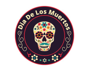 Fototapeta premium Illustration of skull badge for day of the dead Dia de los Muertos holiday