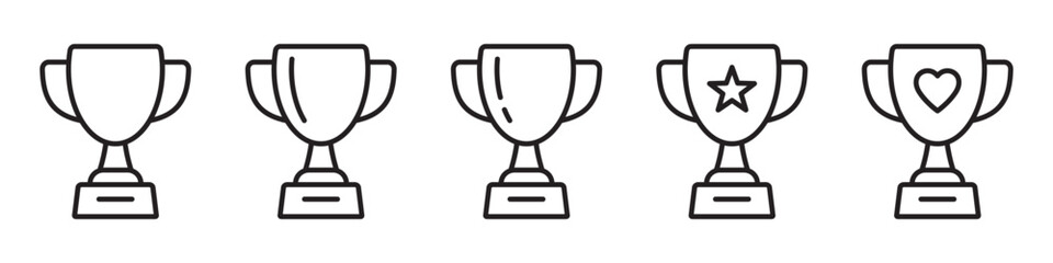 Trophy Line Icon Set – Victory and Award Cup Symbols.