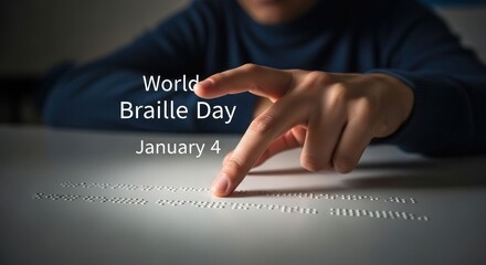 Person's hand reads Braille, celebrating World Braille Day