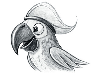 Handdrawn parrot wearing a pirate hat, isolated on transparent background, sketch style