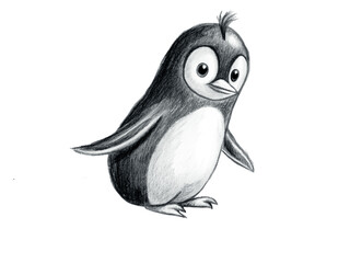 Hand drawn cartoon illustration of a cute penguin isolated on transparent background