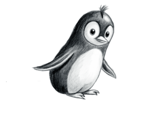 Hand drawn cartoon illustration of a cute penguin isolated on transparent background
