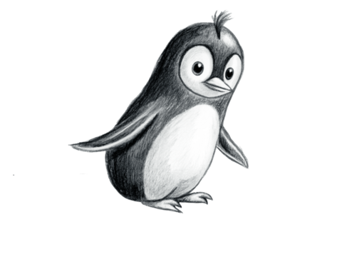 Hand drawn cartoon illustration of a cute penguin isolated on transparent background
