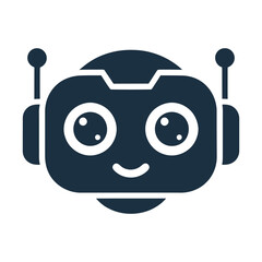 Dark blue robot face with large round eyes and antennae on white background android