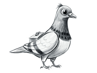 Pencil drawing of a pigeon carrying a package isolated on transparent background