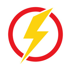 Yellow lightning bolt inside a red circle graphic symbol vector