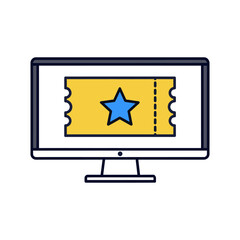 Computer screen displaying a yellow ticket with a blue star icon vector