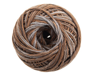 Angled Side View of Textured Wool Yarn Ball with Unraveled Thread, isolated on transparent background