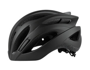  Side-Angle View of Cycling Helmet with Open Visor, Straps Hanging Naturally, isolated on transparent background