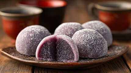 Japanese daifuku mochi dusted with Peruvian purple corn powder