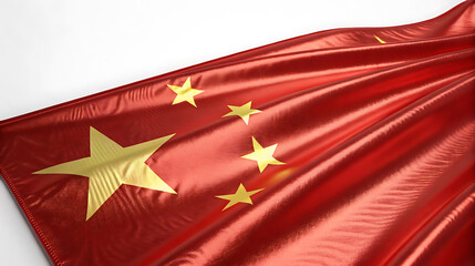 Chinese flag waving in the wind isolated on white background