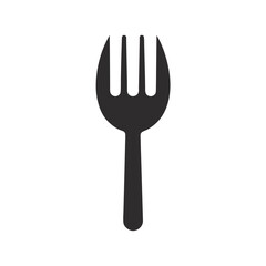 Minimal fork silhouette vector eating utensil kitchen icon illustration with white background