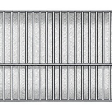 Top view of a metal grate with parallel bars isolated on white background