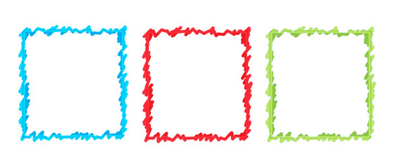 Fototapeta premium Three Hand Drawn Square Frames In Blue Red And Green