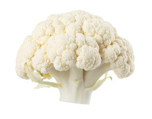 White Cauliflower with Partial Leaf Wrap, Angled Side View, isolated on transparent background