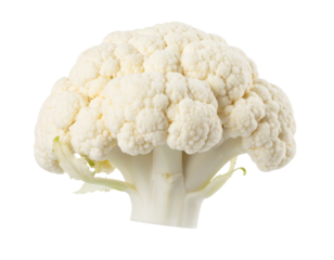 White Cauliflower with Partial Leaf Wrap, Angled Side View, isolated on transparent background