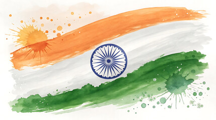 Watercolor painting of indian flag isolated on white background