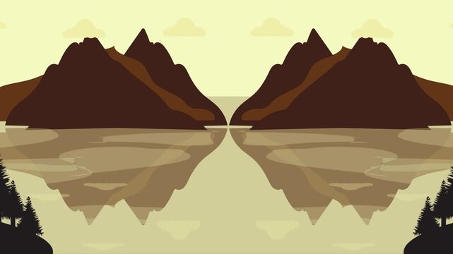 loopable mountain lake animation with pine trees reflection minimalist nature background