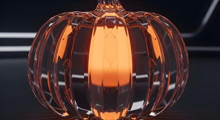 Futuristic Glass Pumpkin with Glowing Orange Core Modern Halloween Decor or Digital Art Concept
