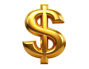  Shiny Golden Dollar Sign Upright 3D Render, Front View, Isolated on Transparent Background