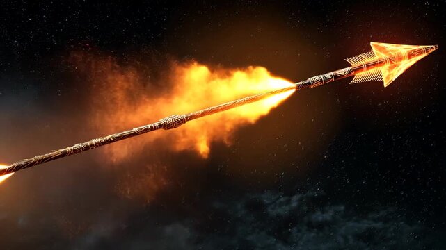 Burning Arrow Streaking Through Ember-Filled Sky