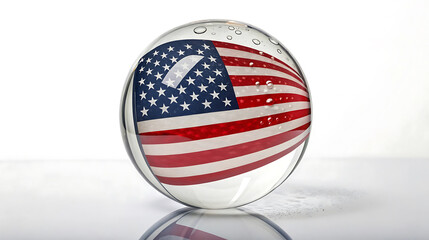 American flag in a glass ball isolated on white background