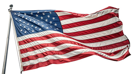 American flag waving against a white background in the wind