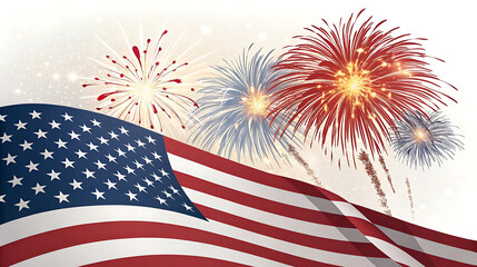 American flag with fireworks for independence day celebration