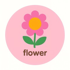 Cute Flower Flashcard Illustration &mdash; Colorful Flat Educational Icon for Kids Learning
