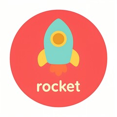 Rocket Flashcard Illustration &mdash; Cute Space Icon for Preschool Education