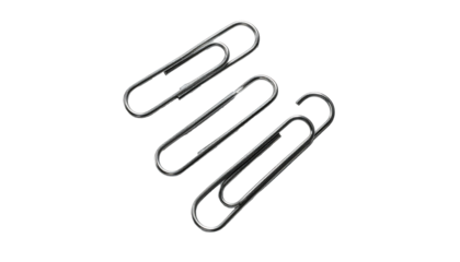 Three silver paperclips are arranged diagonally against a black background, slightly overlapping each other