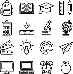 Back to School Outline Icons Set  Education, Learning, and Academic Success Symbols
