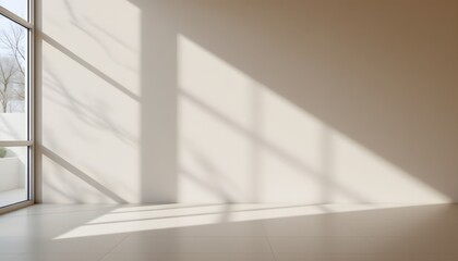 Fototapeta premium Bright Empty Interior Space with Natural Light and Shadows Projecting on the Floor