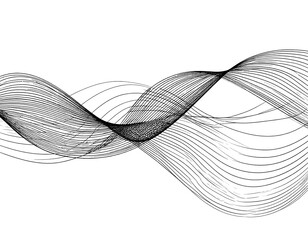 Abstract flowing, curved lines converge in a complex, shiny pattern over a black backdrop