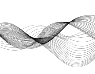 Abstract flowing, curved lines converge in a complex, shiny pattern over a black backdrop