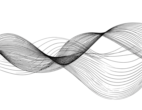 Abstract flowing, curved lines converge in a complex, shiny pattern over a black backdrop