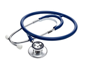 Isolated blue stethoscope on black background, curled tubing and silver chest piece