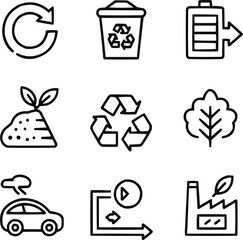 Sustainability and Recycling Line Icon Collection  Eco Loop, Renewable Resources, and Waste Reduction Concepts
