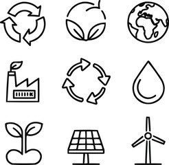 Sustainability and Recycling Line Icon Collection – Eco Loop, Renewable Resources, and Waste Reduction Concepts