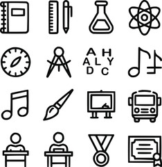 Back to School Outline Icons Set  Education, Learning, and Academic Success Symbols