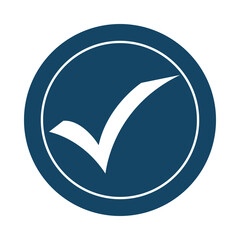 White check mark inside a blue circle isolated on transparent background