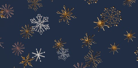 Abstract and elegant snowflake pattern on navy blue background perfect for winter holiday themes and design projects.